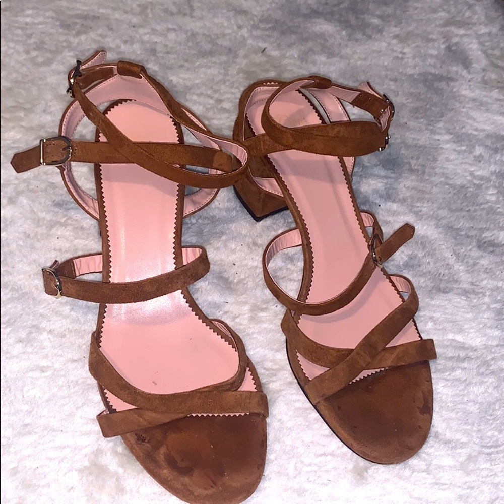 Jcrew brown suede strap low heel shoes
